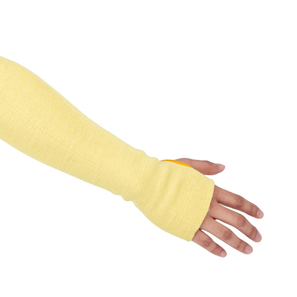 Para-aramid arm protection sleeve with thumb slot